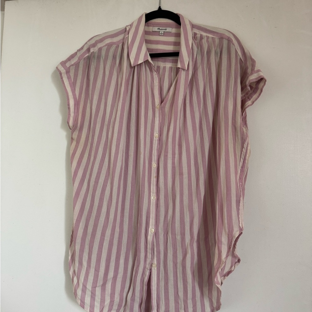 Madewell Pink and White Striped Blouse